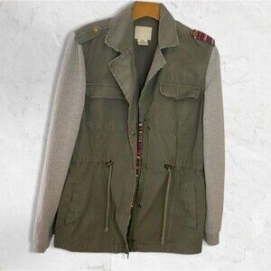 Billabong Gray Olive Green Khaki Distressed Utility Military Jacket Women's S